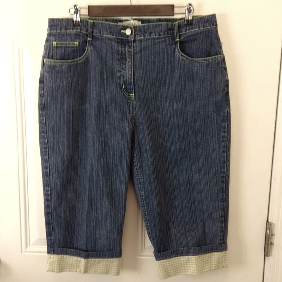 bill blass Denim - Bill Blass stretch capris with green gingham cuffs